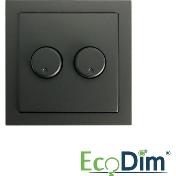 ECODIM | DUO DIMMERKNOP | MAT ZWART | INCL. CENTRAALPLAAT EN RAAMWERK - AFDEKMATERIAAL - SCHAKELMATERIAAL