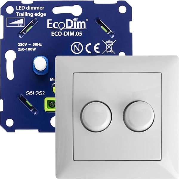 Busch-Jaeger Balance SI duo led dimmer, ECO-DIM.05, druk/draai, kleine inbouwdiepte, 2x 100W LED, inclusief wit afdekmateriaal passend in Busch-Jaeger Balance SI serie