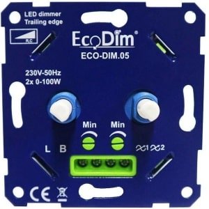 EcoDim - LED DUO Dimmer - ECO-DIM.05 - Fase Afsnijding RC - Dubbele Inbouwdimmer - Dubbel Knop - 0-100W