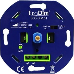 EcoDim - LED Dimmer - ECO-DIM.01 - Fase Aan- en Afsnijding RLC - Inbouw - Enkel Knop - 0-300W