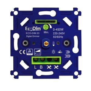 EcoDim - LED Dimmer - ECO-DIM.03 - Fase Aan- en Afsnijding RLC - Inbouw - Enkel Knop - 0-500W