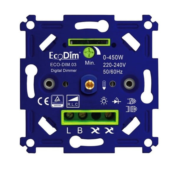 EcoDim - LED Dimmer - ECO-DIM.03 - Fase Aan- en Afsnijding RLC - Inbouw - Enkel Knop - 0-500W