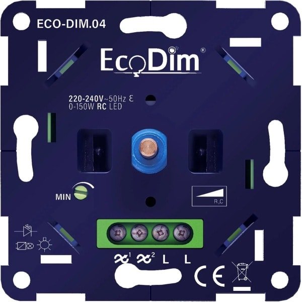 EcoDim - LED Dimmer - ECO-DIM.04 - Fase Afsnijding RC - Inbouw - Enkel Knop - 0-150W