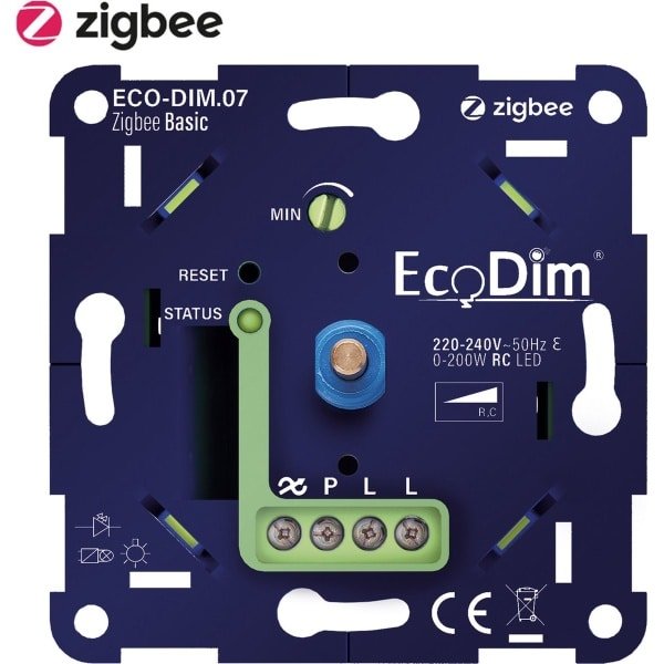 EcoDim - LED Dimmer - Smart WiFi - ECO-DIM.07 - Fase Afsnijding RC - ZigBee Basic - Inbouw - Enkel Knop - 0-200W