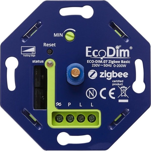 EcoDim - LED Dimmer - Smart WiFi - ECO-DIM.07 - Fase Afsnijding RC - ZigBee - Inbouw - Enkel Knop - 0-200W