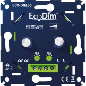 EcoDim duo led dimmer, ECO-DIM.05, druk/draai, kleine inbouwdiepte, 2x 100W LED, bijpassend afdekmateriaal verkrijgbaar