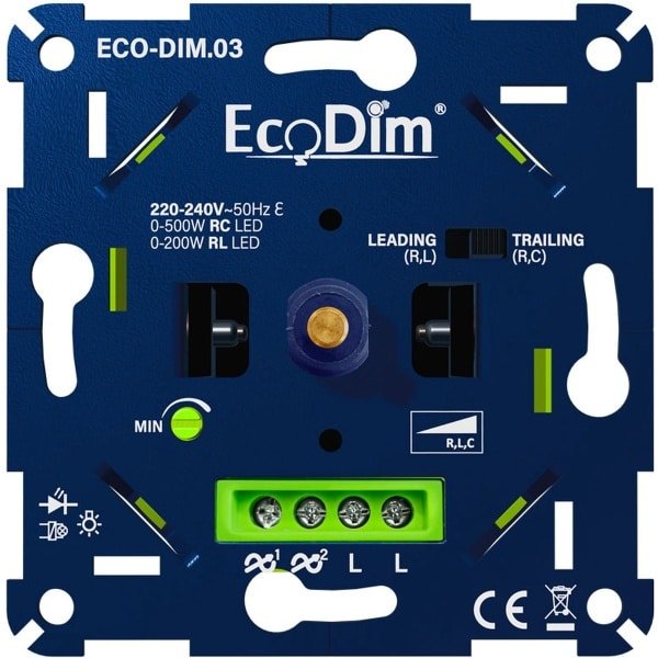 EcoDim led dimmer ECO-DIM.03 0-500W RLC, fase aansnijding & fase afsnijding, universeel, voor alle merken afdekmateriaal