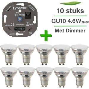 GU10 LED lamp - 10 pack - 4.8W - Dimbaar - 100 graden - Warm wit licht + LED dimmer 0-175W