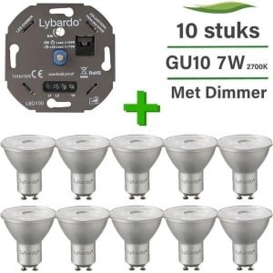 GU10 LED lamp - 10 pack - 4.9W - Dimbaar - Warm wit licht + LED dimmer 0-175W