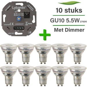 GU10 LED lamp - 10-pack - 5.5W - Dimbaar - Warm wit licht + LED dimmer 0-175W