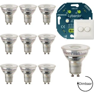 GU10 LED lamp - 10-pack - 5.5W - Dimbaar - Warm wit licht + LED duo dimmer 2 x 0-75W met afdekplaat