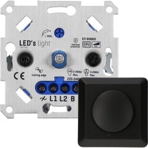 LED Dimmer zwart 10-250W - complete universele set - geschikt voor alle dimbare lampen