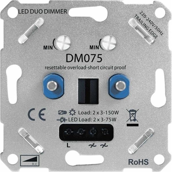 LED Duo Dimmer inbouw - 2x3-75 Watt - Fase afsnijding