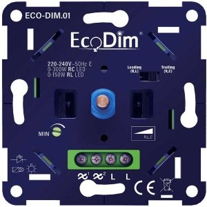 LED dimmer 0-300 Watt Fase aan- en afsnijding incl. afdekraampje en draaiknop ECO-DIM.01