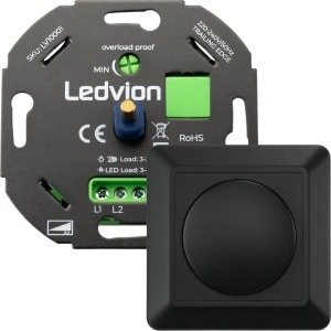 Ledvion - LED Dimmer 5-150 Watt, Incl. Zwarte Afdekplaat, Universele LED Dimmer, Dimmer Schakelaar