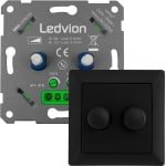 Ledvion - LED Duo Dimmer 3-100 Watt, Incl. Zwarte Afdekplaat, Universeel, LED, Inbouw dimmer, Fase-afsnijdbaar