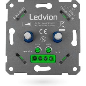 Ledvion - LED Duo Dimmer 3-100 Watt, Universeel, LED, Inbouw dimmer, Fase-afsnijdbaar