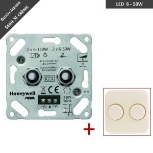 PEHA duo dimmer - LED - 2 x 6 tot 50W - Fase aansnijding - Met afdekplaat voor Busch Jaeger SI - Crème