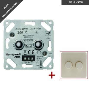 PEHA duo dimmer - LED - 2 x 6 tot 50W - Fase aansnijding - Met afdekplaat voor PEHA standaard - Crème