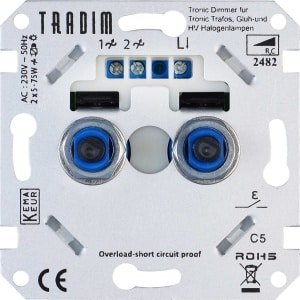 Tradim 2482 Duo Dimmer - Halogeen - Gloeilamp - LED - Fase-afsnijding