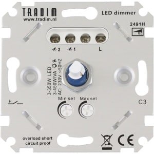 Tradim - Draaidimmer - Muurdimmer - LED Dimmer inbouw - 3-450W - Fase Afsnijding - 2491H