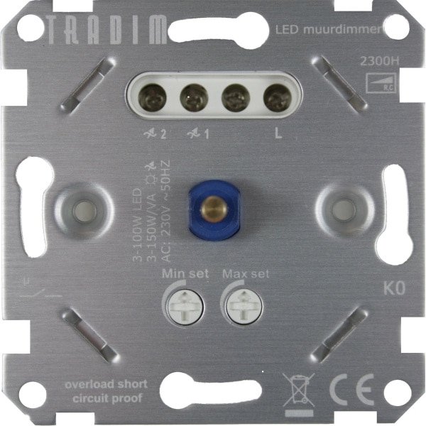 Tradim - LED Dimmer inbouw - 3-150W - Fase afsnijding