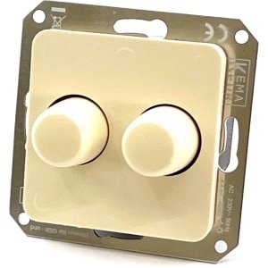 Tradim duo dimmer - Voor Berker M2 (Modul 2) - 230V verlichting en halogeen zonder trafo - 2x 25 tot 200 watt - Inbouw - Crème