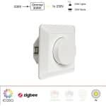 icasa Zigbee 3.0 dimmer met Druk/Draai bediening | 230V-300/600W | 2 Draads (Zonder Nul) |fase afsnijding | Compatible met Zigbee 3.0 Gateway (Zoals Homey, Hue®*, IKEA Home smart®, Echo Plus®) | Inclusief Bypass | (Fase afsnijden draaidimmer)