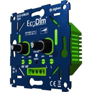 EcoDim Zigbee duo led dimmer, ECO-DIM.05 Zigbee, druk/draai, kleine inbouwdiepte, 2x 100W LED, bijpassend afdekmateriaal verkrijgbaar